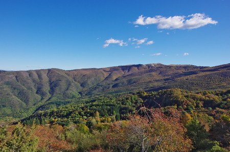 View of Casentino and Appennines from Pratomagno, autum foliage.の写真素材