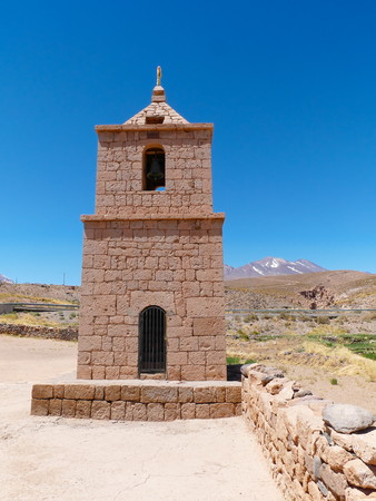 The old church, built with adobe bricks, of Socaire. The desert of Atacama in the north of Chile is the driest region on earth.の写真素材