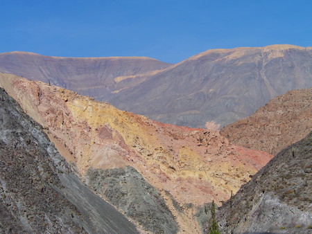 The scenic view of Quebrada del Toro, red rocks and cactusの写真素材