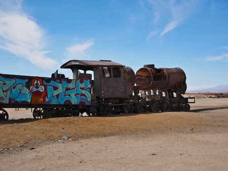 Train cemetary near Uyuni, Bolovia. Andean altiplano of Bolivia, South America