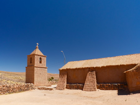 The old church of Socaire. The desert of Atacama in the north of Chile is the driest region on earth.の写真素材