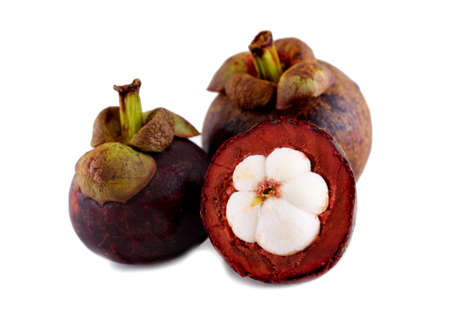 mangosteen isolated on whiteの写真素材