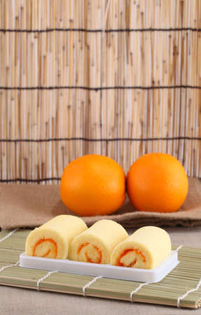 roll cake orangeの写真素材