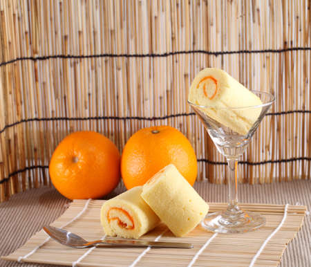 roll cake orangeの写真素材