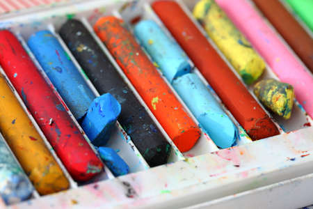Old pastel colorful crayons の写真素材