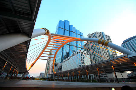 pubic skywalk at bangkok downtown square night in business zone 