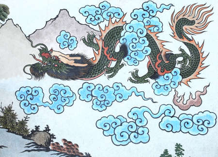 Beautiful twin dragon at chinese temple, Thailand の写真素材