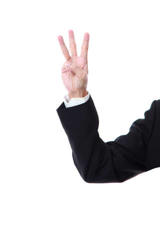 Business man hand counting one on a white background