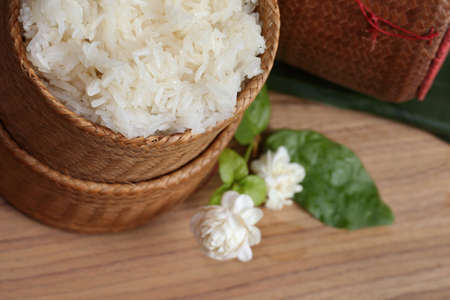 thai laos bamboo sticky rice container ,Kratip is bamboo containerの写真素材