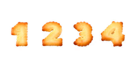 Appetizing cracker in shape numerals on the isolated white.