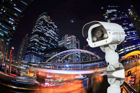 Security camera detects the movement of traffic. Skyscraper rooftop.の写真素材