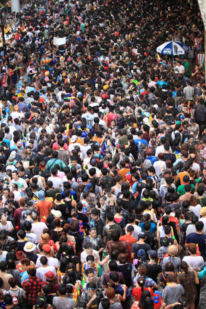 Bangkok April 15:Songkran Festival at Silom Road, Bangkok, is another beat place to celebrate Thai tradition New Year for thais and foreigners on Silom Bangkok April 15,2014 in Thailandのeditorial素材