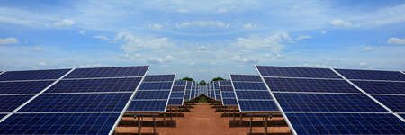 Power plant using renewable solar energy on blue sky cloud.Power plant using renewable solar energy...