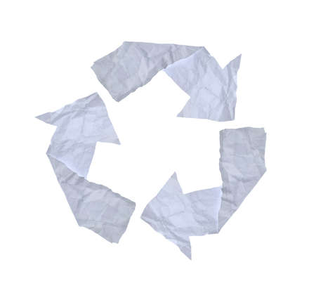 Broken paper recycle symbol on whiteの写真素材