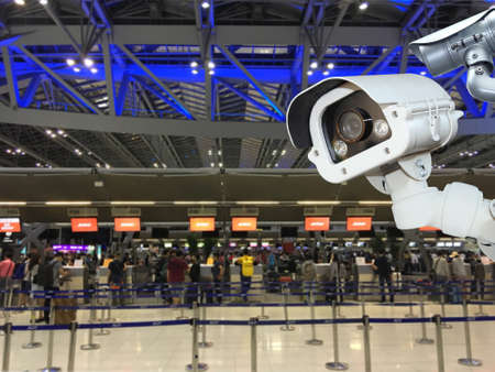 CCTV camera security or surveillance operating in air port.の写真素材