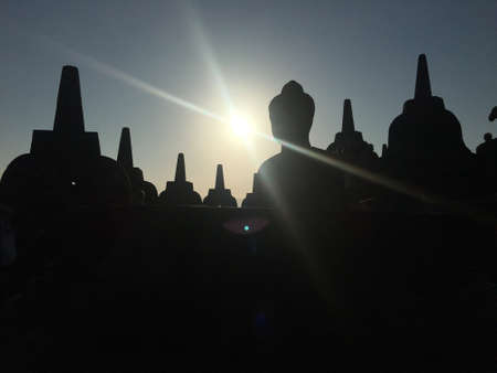 Burubudur Silhouette is a Buddhist temple, one of the largest importtant and yogyakarta in...