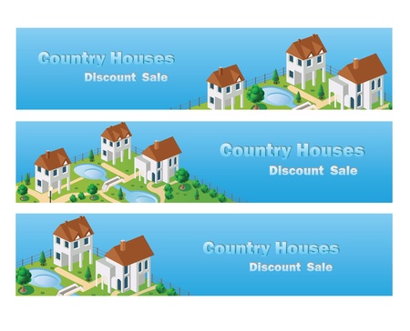 Perspective view of the village houses in the vector on the sky.のイラスト素材