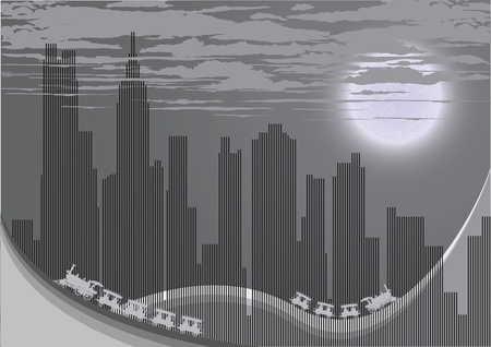 silhouette of the city at night in shades of grayのイラスト素材