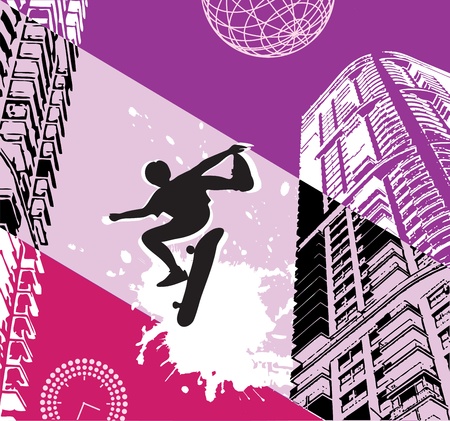 Scenes of urban life against the backdrop of housesのイラスト素材