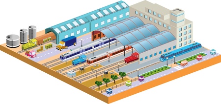 3D station with all buildings and transportのイラスト素材