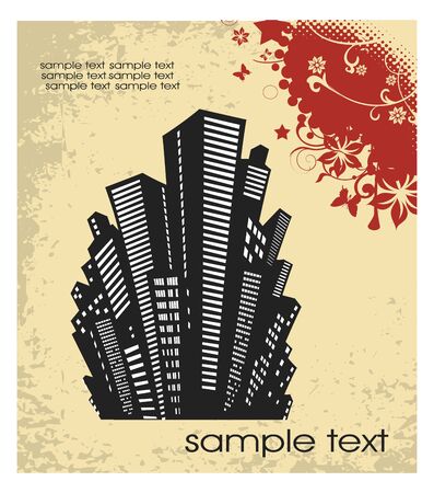 silhouette of the city in a retro style on a yellowのイラスト素材