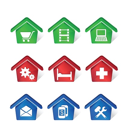 The icons in the form of multi-colored colored house on a white backgroundのイラスト素材