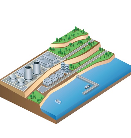 Isometric view of part of the landscape with industrial buildingsのイラスト素材