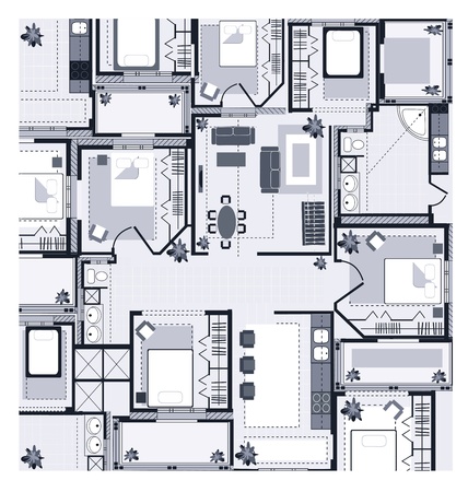 Grey House Plan on a white backgroundのイラスト素材