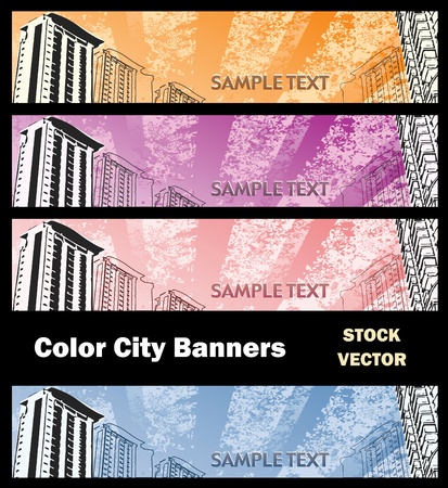 Different color options of banners on city themeのイラスト素材