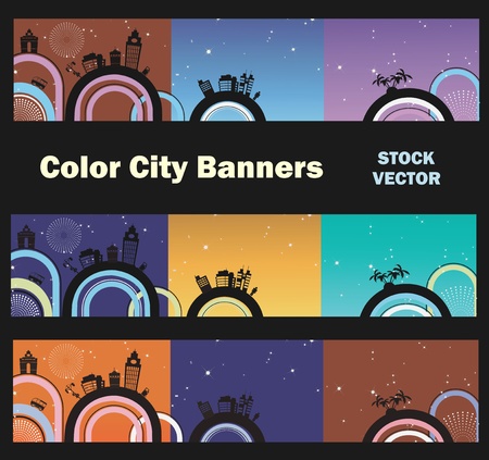 Different color options of banners on city themeのイラスト素材