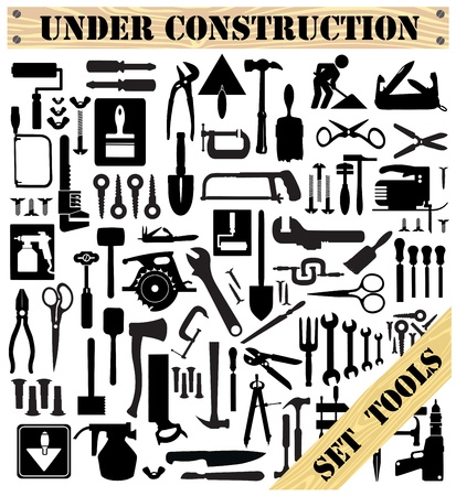 A set of tools silhouettes in black on a white backgroundのイラスト素材