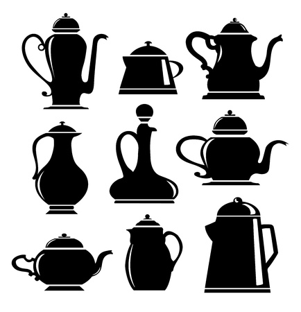 A set of silhouettes in black on white cookwareのイラスト素材