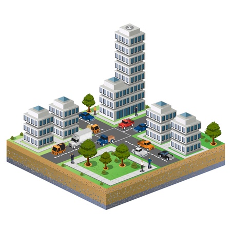 Isometric image of a fragment of the city on a white backgroundのイラスト素材