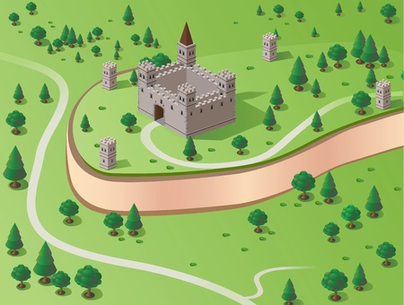 Vector drawing of the castle in the background section of the forestのイラスト素材