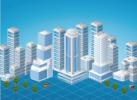 Isometric image of a fragment of the city on a colored backgroundのイラスト素材