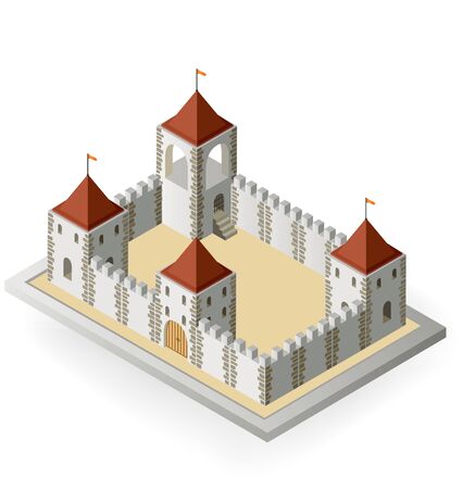 Isometric view of a medieval castle on a white backgroundのイラスト素材