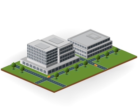 the building in shades of gray to greenのイラスト素材