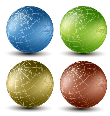Isometric earth globes set different colors on a white backgroundのイラスト素材
