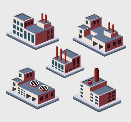 A set of urban and industrial buildings in the isometricのイラスト素材