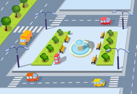 Isometric projection of the vector of the city with  carsのイラスト素材