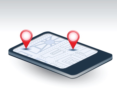 A isometric view of a mobile phone with navigation mapのイラスト素材