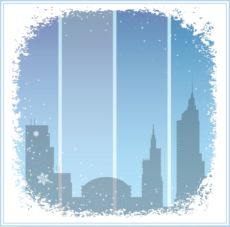 The city's skyline on the background of snowflakesのイラスト素材
