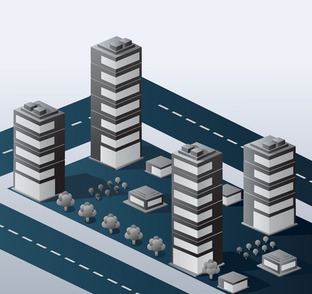 A perspective view of an urban area on a gray backgroundのイラスト素材