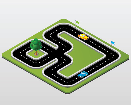 Track racing with cars and treesのイラスト素材