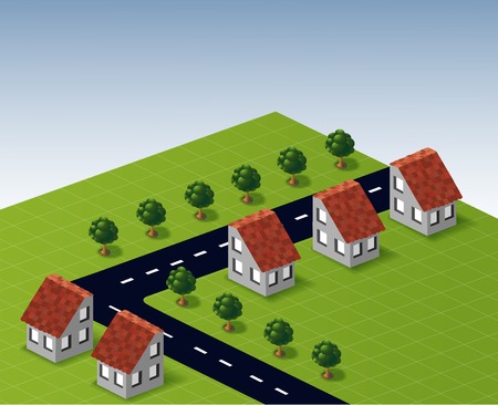 Perspective view of the village houses in the vector in the skyのイラスト素材