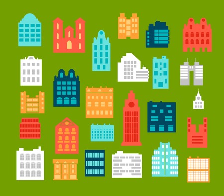 silhouettes of city buildings in the style of flatのイラスト素材