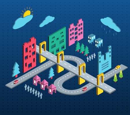 Town in isometric view with the landscapeのイラスト素材