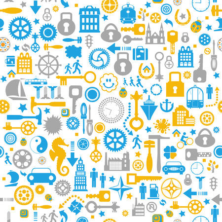 Seamless pattern. Set of different graphic images, symbols, and Thumbnail.のイラスト素材