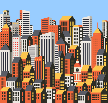 Background of the city  buildings, skyscrapers and houses. Urban drawings in a flat style.のイラスト素材