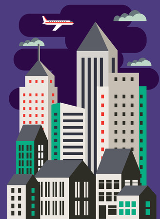 Urban landscape in a flat style with houses, roads and transportのイラスト素材